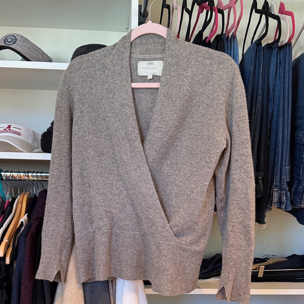 Brochu Walker Beige Wrap neck Sweater 100% Cashmere